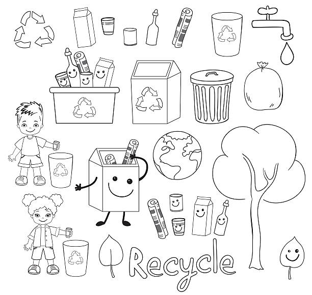 Online coloring book: Coloring page take care of the environment, segregate garbage